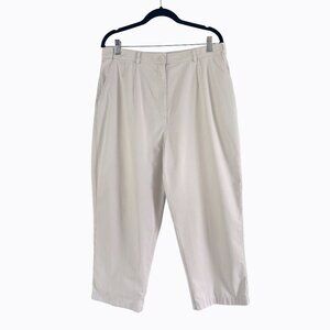LL Bean Original Fit Capri Pants Khaki Cotton Pleated Preppy Casual Classic Sz16